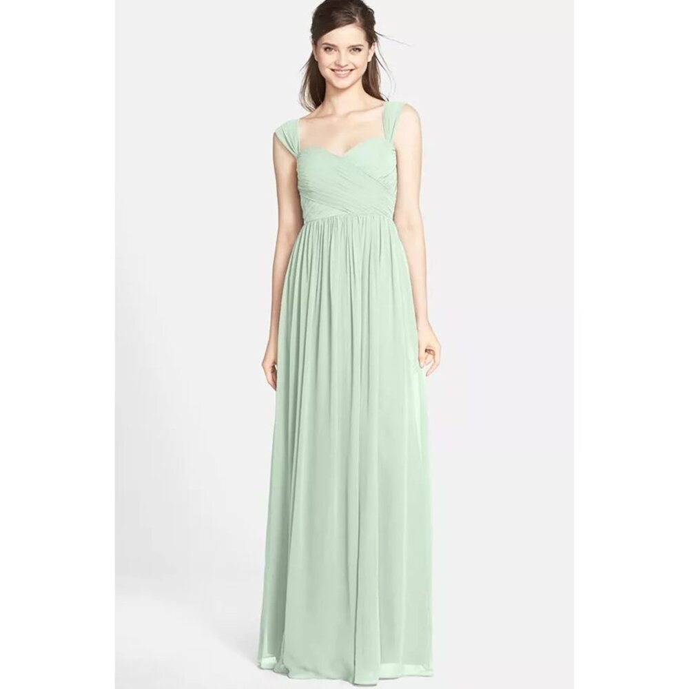 $300 JENNY YOO Leah Convertible Chiffon Gown Bridesmaid SPEARMINT LIGHT GREEN 6